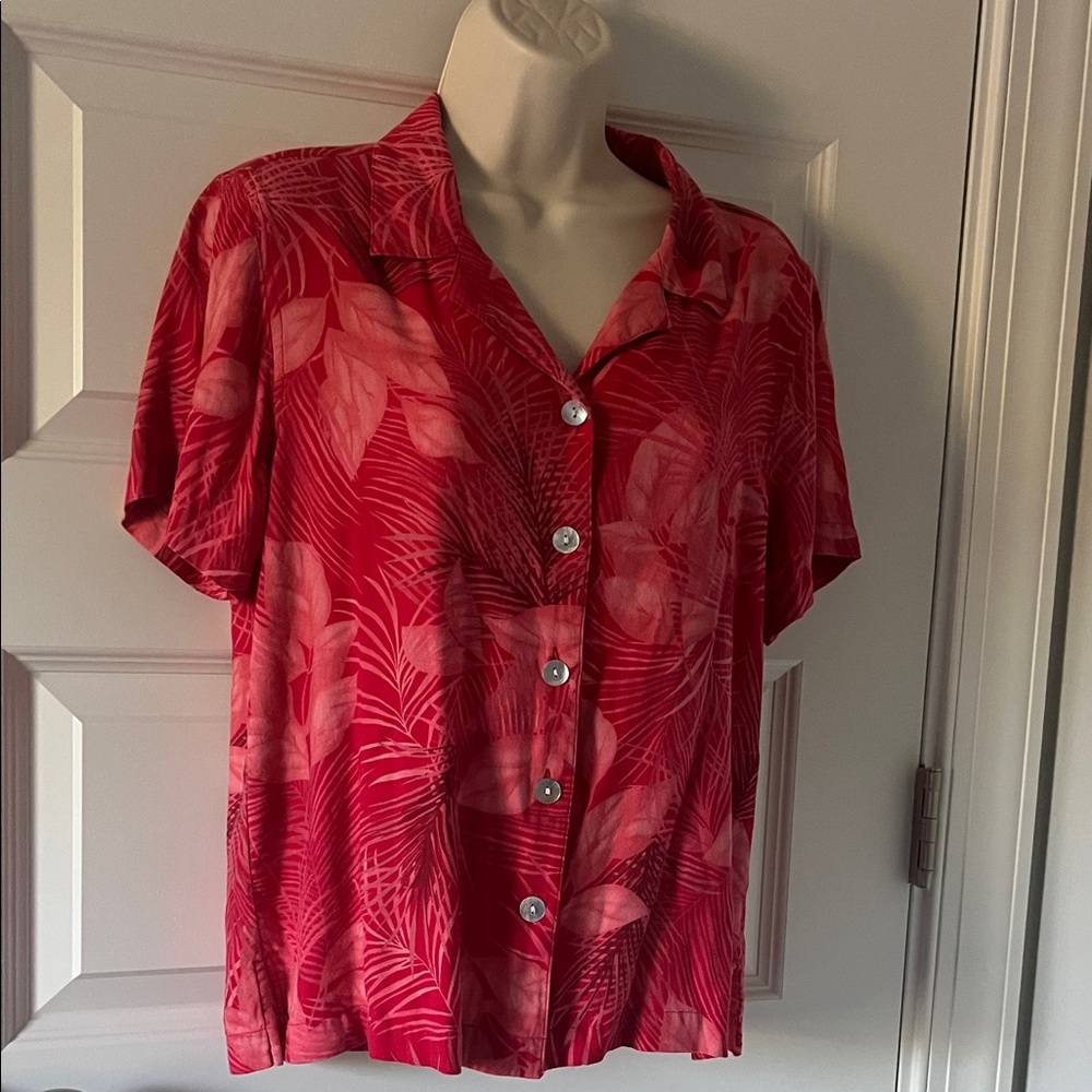 Caribbean Joe Red Leaf Print Button-Down Shirt